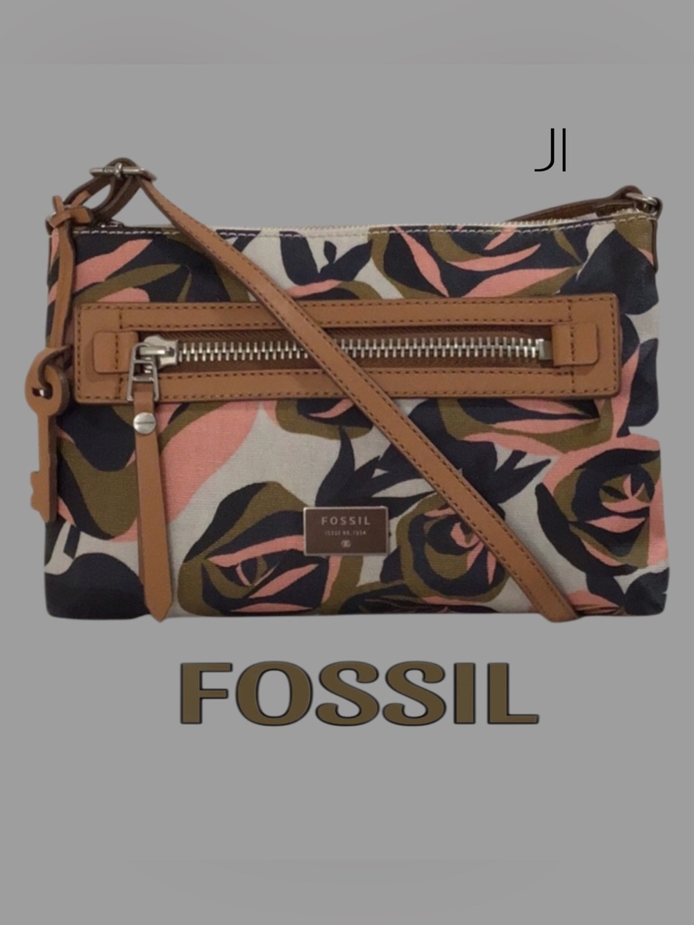 FOSSIL Dawson Floral Coated Canvas Convertible Bag with Hanging Faux Leather Key